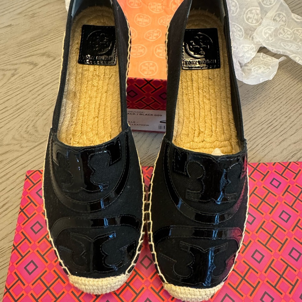 Tory Burch Black Canvas Patent Leather Espadrille NIB - Picture 5 of 5